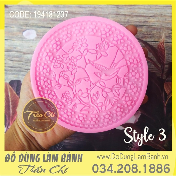 Khuôn silicone LACE tròn CHIM, HOA LÁ - Style 3