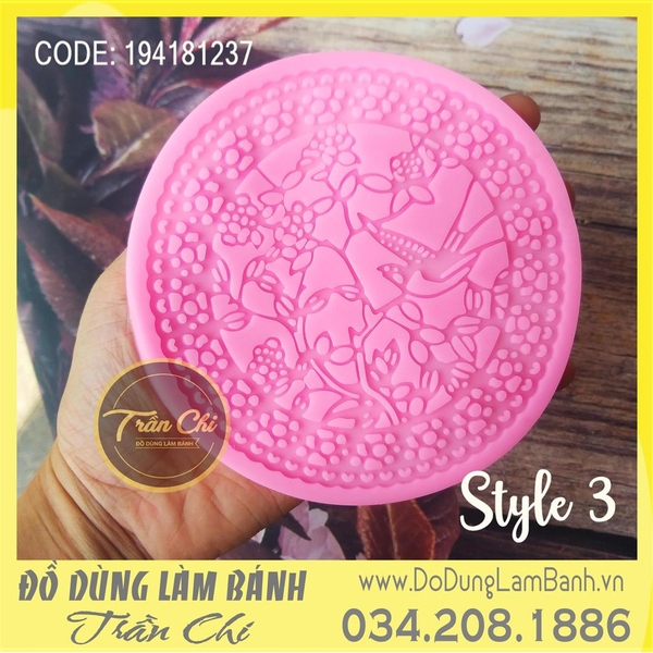 Khuôn silicone LACE tròn CHIM, HOA LÁ - Style 3