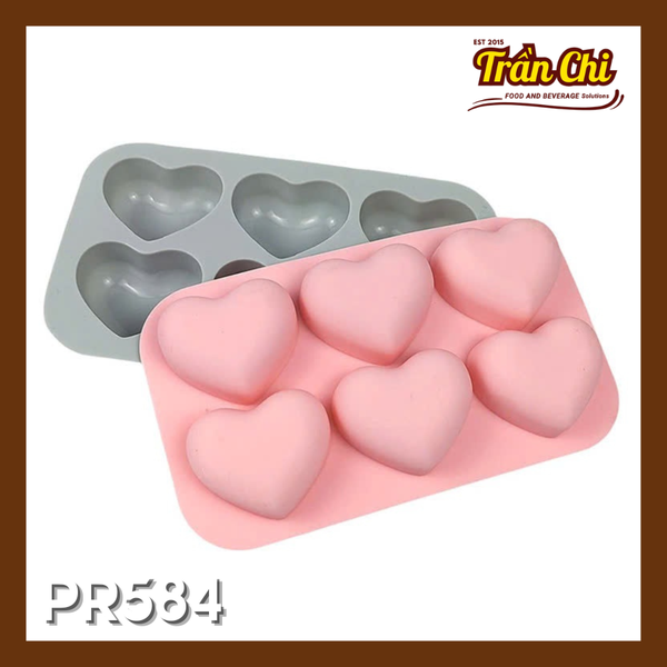 Khuôn silicone vỉ Trái Tim nổi 6c (4.5x3.5cm) (PR584)