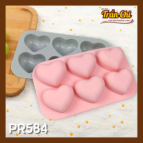 Khuôn silicone vỉ Trái Tim nổi 6c (4.5x3.5cm) (PR584)