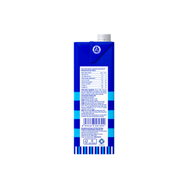 Sữa tươi ÍT ĐƯỜNG VINAMILK - Hộp 1L