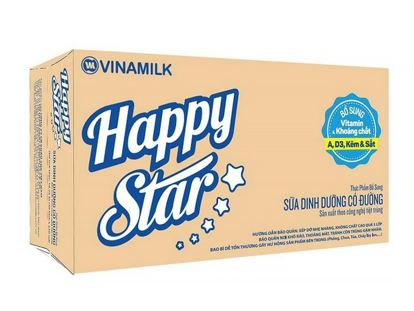 Sữa Tươi dinh dưỡng CÓ ĐƯỜNG Happy Star Vinamilk - Gói 220ml