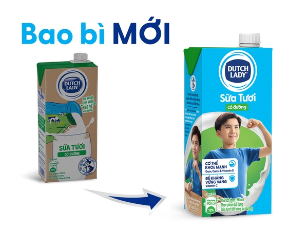 Sữa Tươi tiệt trùng CÓ ĐƯỜNG Dutch Lady - Hộp 965ml