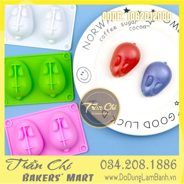 VT0907 - Khuôn silicone vỉ Heo, Thỏ Ú 2c (10/2)