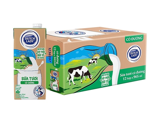 Sữa tươi tiệt trùng Dutch Lady CÓ ĐƯỜNG - Hộp 965ml