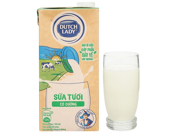 Sữa tươi tiệt trùng Dutch Lady CÓ ĐƯỜNG - Hộp 965ml