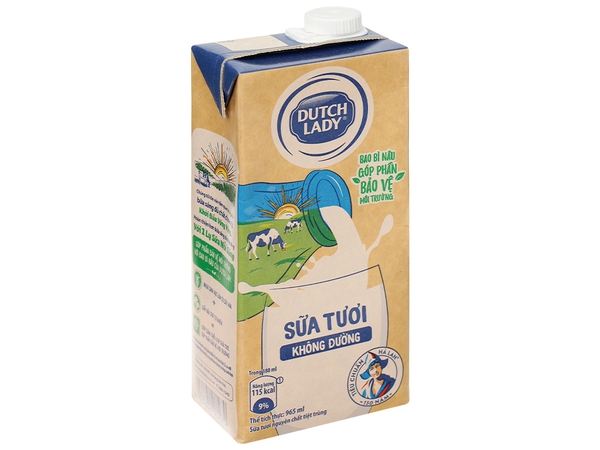Sữa tươi tiệt trùng Dutch Lady KHÔNG ĐƯỜNG - Hộp 965ml
