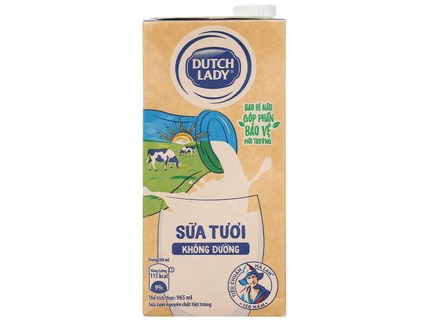 Sữa tươi tiệt trùng Dutch Lady KHÔNG ĐƯỜNG - Hộp 965ml