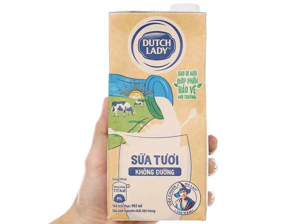 Sữa tươi tiệt trùng Dutch Lady KHÔNG ĐƯỜNG - Hộp 965ml