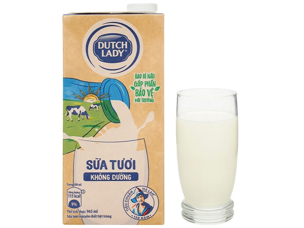 Sữa tươi tiệt trùng Dutch Lady KHÔNG ĐƯỜNG - Hộp 965ml