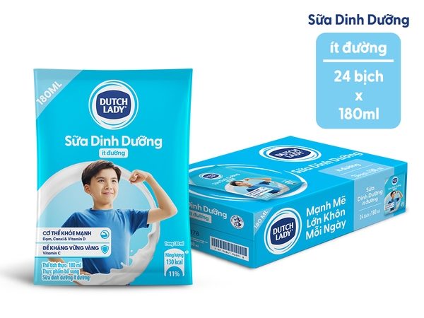 Sữa Tươi dinh dưỡng ÍT ĐƯỜNG Dutch Lady - Gói 180ml