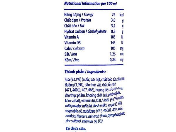 Sữa Tươi dinh dưỡng CÓ ĐƯỜNG Happy Star Vinamilk - Gói 220ml