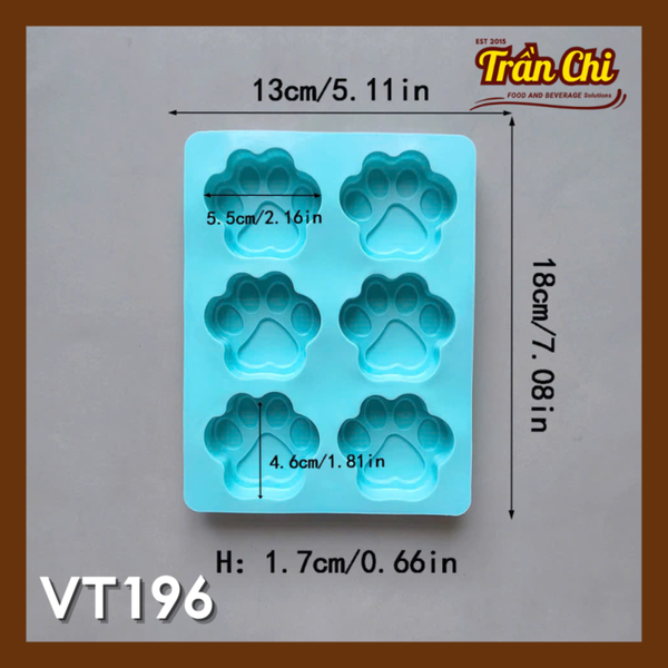 Khuôn silicone vỉ Bàn Chân Mèo 6c Chữ Nhật (VT196)