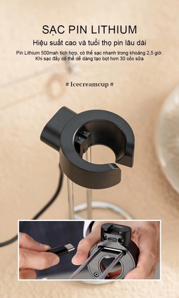 Máy đánh tạo bọt Cafe sạc Điện có giá đỡ kết hợp với Sạc KJBQ-10 (KO BẢO HÀNH) 