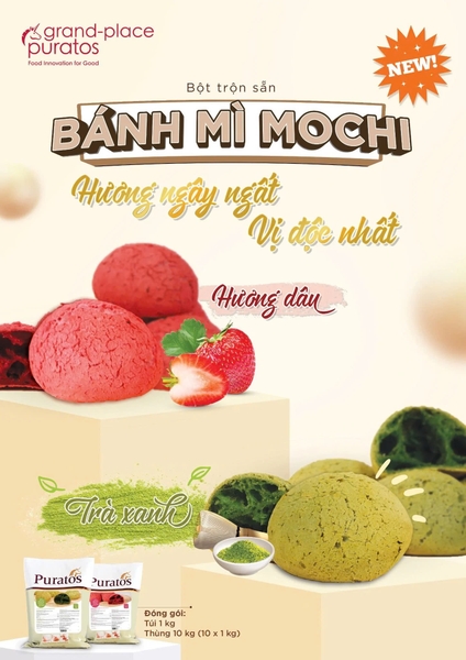 Bột trộn sẵn bánh mì MOCHI hương TRÀ XANH Puratos - Gói 1kg