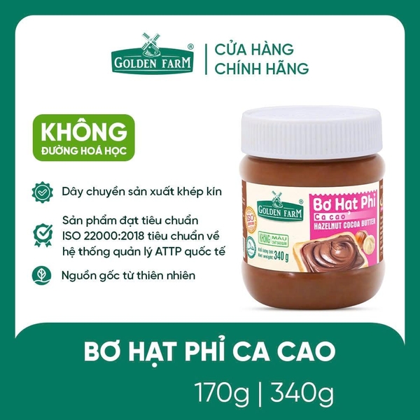 Bơ HẠT PHỈ Cacao Golden Farm - Hủ 340gr