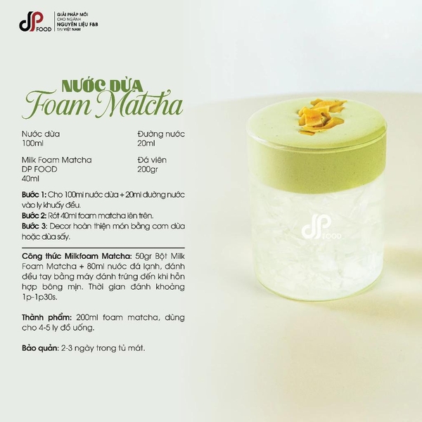 Bột MILK FOAM Vị Trà Xanh Matcha DPFOOD - Gói 500gr