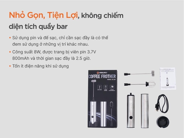 Máy Đánh Bọt Đa Năng 2 Đầu sạc Điện DC-201 UNIBLEND (KO BẢO HÀNH) (DC201)