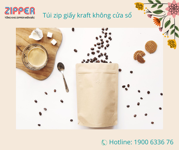 Túi zip giấy kraft đáy đứng không cửa sổ (1kg)