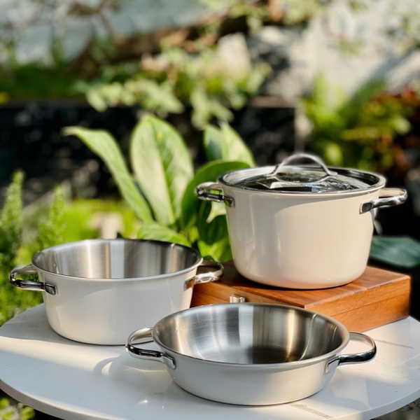 Bộ nồi chảo inox 5 lớp nguyên khối Edelkochen Chak Chak collection 20cm ...