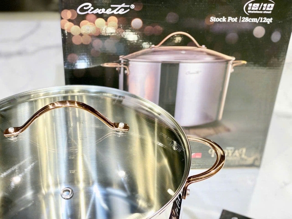 NỒI LUỘC GÀ INOX CIWETE ROYAL KNIGHT SERIES 28CM VUNG KÍNH | Phương mart