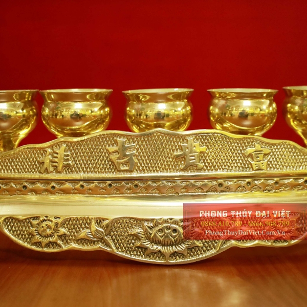 Kỷ ngai 5 chén đồng nguyên chất vàng bóng