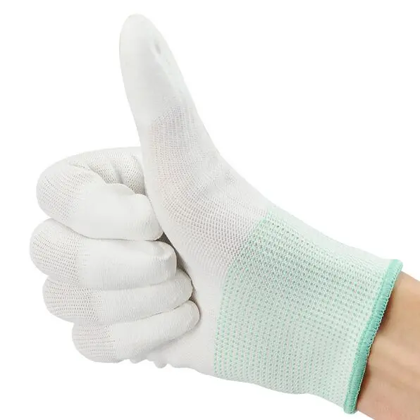 Găng tay Phủ PU đầu ngón màu trắng chống tĩnh điện ESD