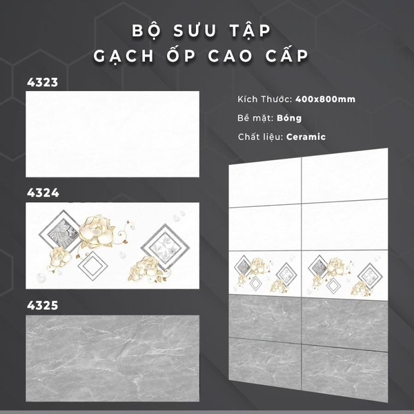 Gạch Ốp Tường 40x80 Men Bóng 4323