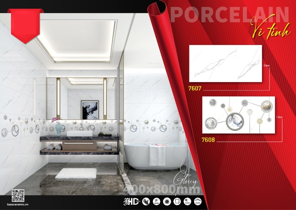 Gạch ốp tường 40x80 đá bóng 7607