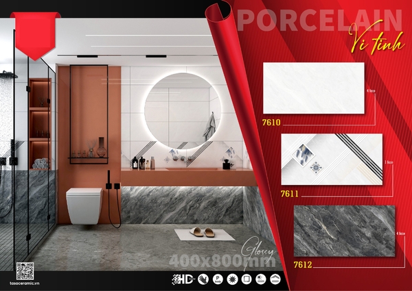 Gạch ốp tường 40x80 đá bóng 7610