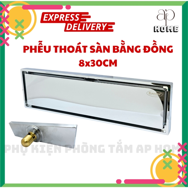 Phễu thoát sàn đồng thau nguyên khối 8x30 cm