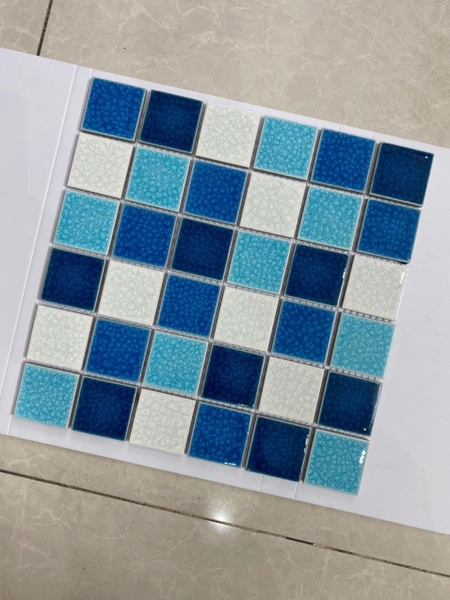 Gạch Mosaic 48x48mm Xanh 4 màu Men Rạn