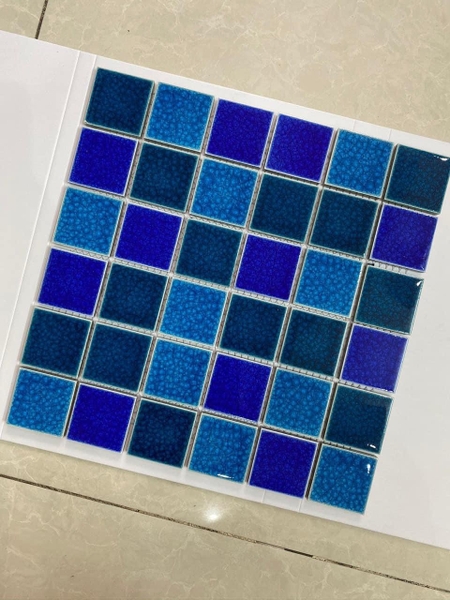 Gạch Mosaic 48x48mm Xanh 3 màu Men Rạn
