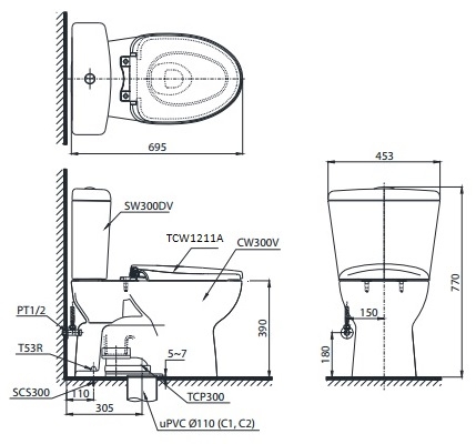 Bồn Cầu Nắp Cơ TOTO CS300DRE4 2 Khối