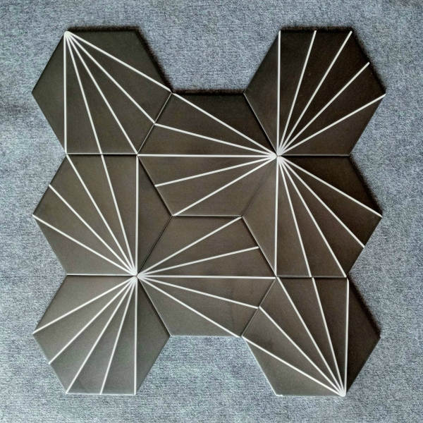 Gạch lục giác họa tiết Geometry ( Trắng Nâu)