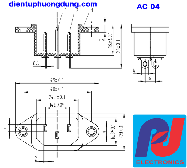 Ổ cắm nguồn AC-04 AC 10A 250V 3 chân