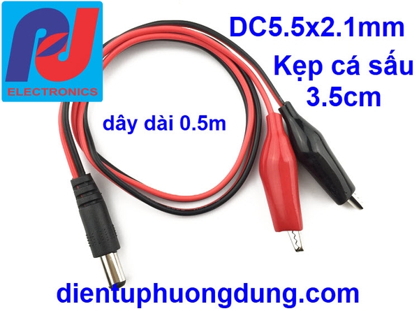 Dây DC5,5x2,1 đực - kẹp cá sấu 3.5cm