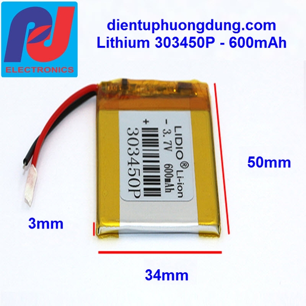 Pin Li-ion 3.7V 600mAh 303450P