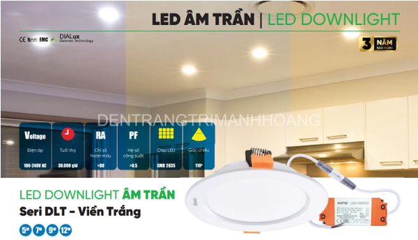 Âm trần LED downlight 9w/3 màu D90 MPE