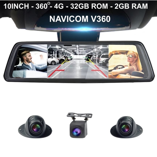 Camera hành trình gương- Navicom V360 quan sát 4 vị trí trên xe – NAVICOM