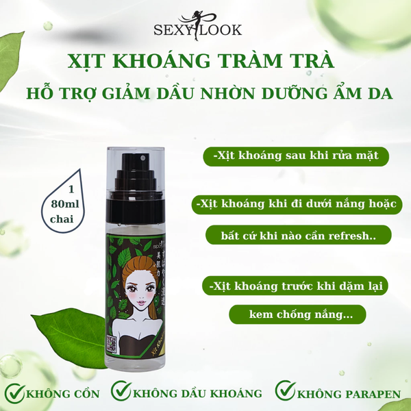 Xịt Khoáng Tràm Trà SEXYLOOK Hỗ Trợ Giảm Dầu Mụn và Dưỡng Ẩm Da SEXYLOOK 80ml