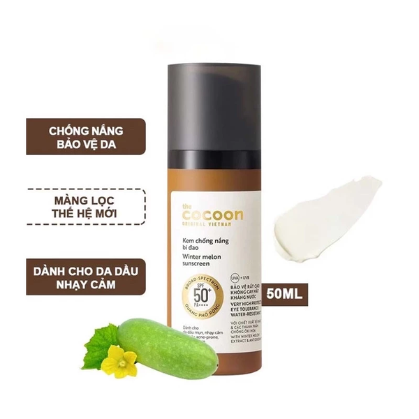 Kem Chống Nắng Cocoon Bí Đao Quang Phổ Rộng 50ml Winter Melon Suncreen SPF 50 PA 50ml