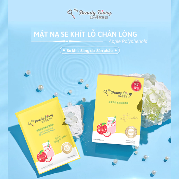 Hộp 8 miếng mặt nạ My Beauty Diary Apple Polyphenols Mask làm sạch se khít lỗ chân lông trắng sáng da táo đỏ