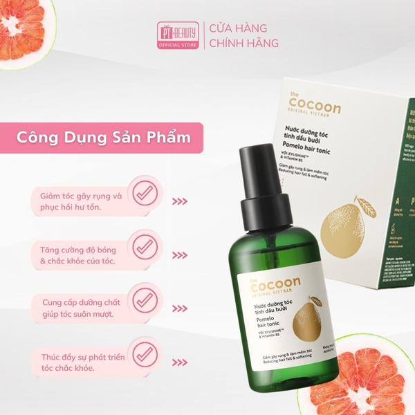 Nước dưỡng tóc tinh dầu bưởi Cocoon giúp giảm gãy rụng và làm mềm tóc 140m