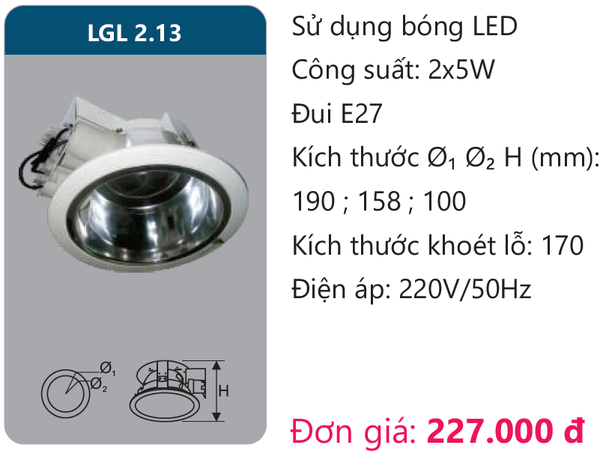 Đèn Led âm trần downlight Duhal LGL 2.13