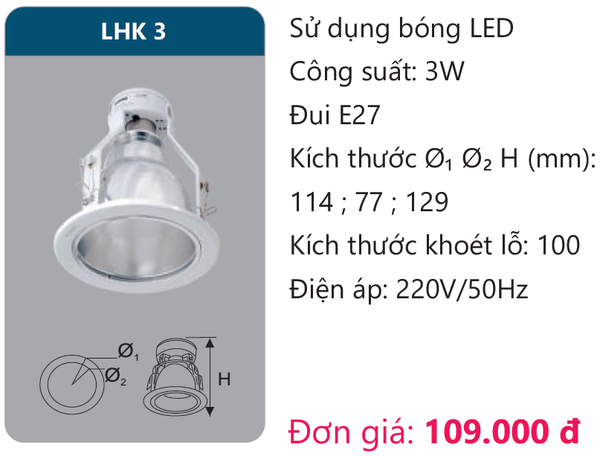 Đèn Led âm trần downlight Duhal LHK 3