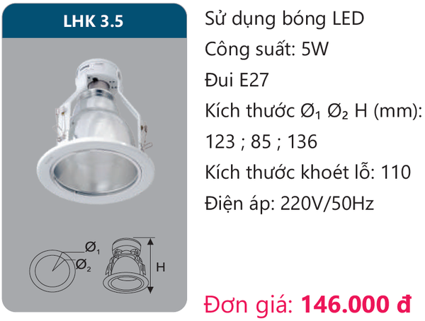 Đèn Led âm trần downlight Duhal LHK 3.5