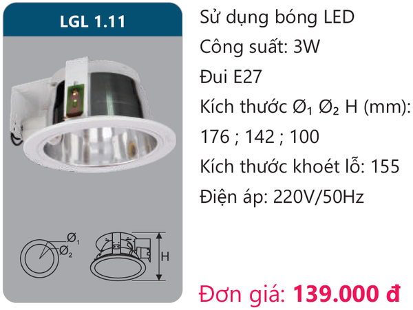 Đèn Led âm trần downlight Duhal LGL 1.11