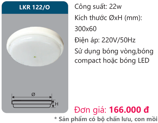 Đèn ốp trần Duhal LKR 122/O