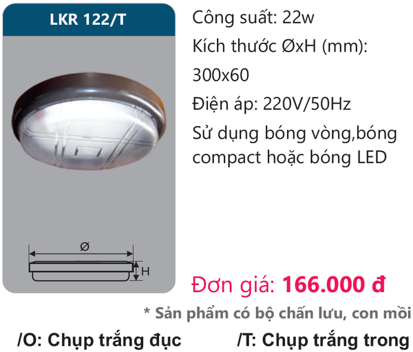 Đèn ốp trần Duhal LKR 122/T